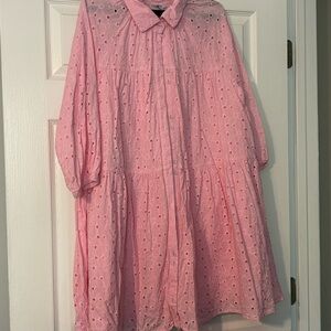 Pink Eyelet Button-Up Dress